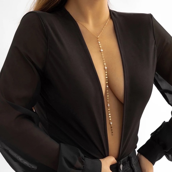 Long Tassel Pearl and Round Disc Necklace - Picture 2 of 16